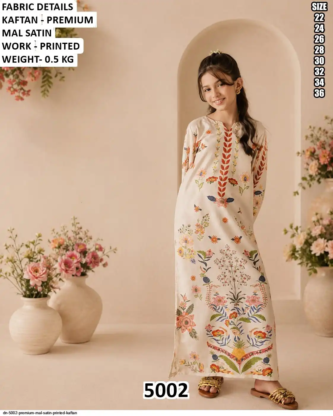 DN 5002 PREMIUM MAL SATIN PRINTED KAFTAN A