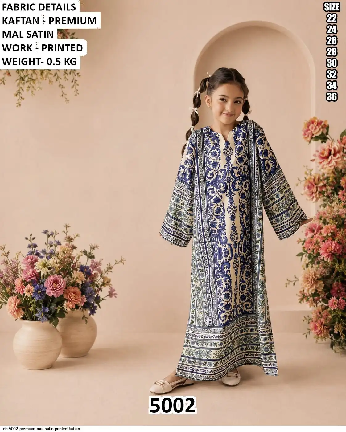 DN 5002 PREMIUM MAL SATIN PRINTED KAFTAN C