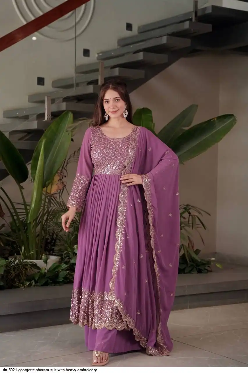 DN 5021 GEORGETTE SHARARA SUIT WITH HEAVY EMBROIDERY B