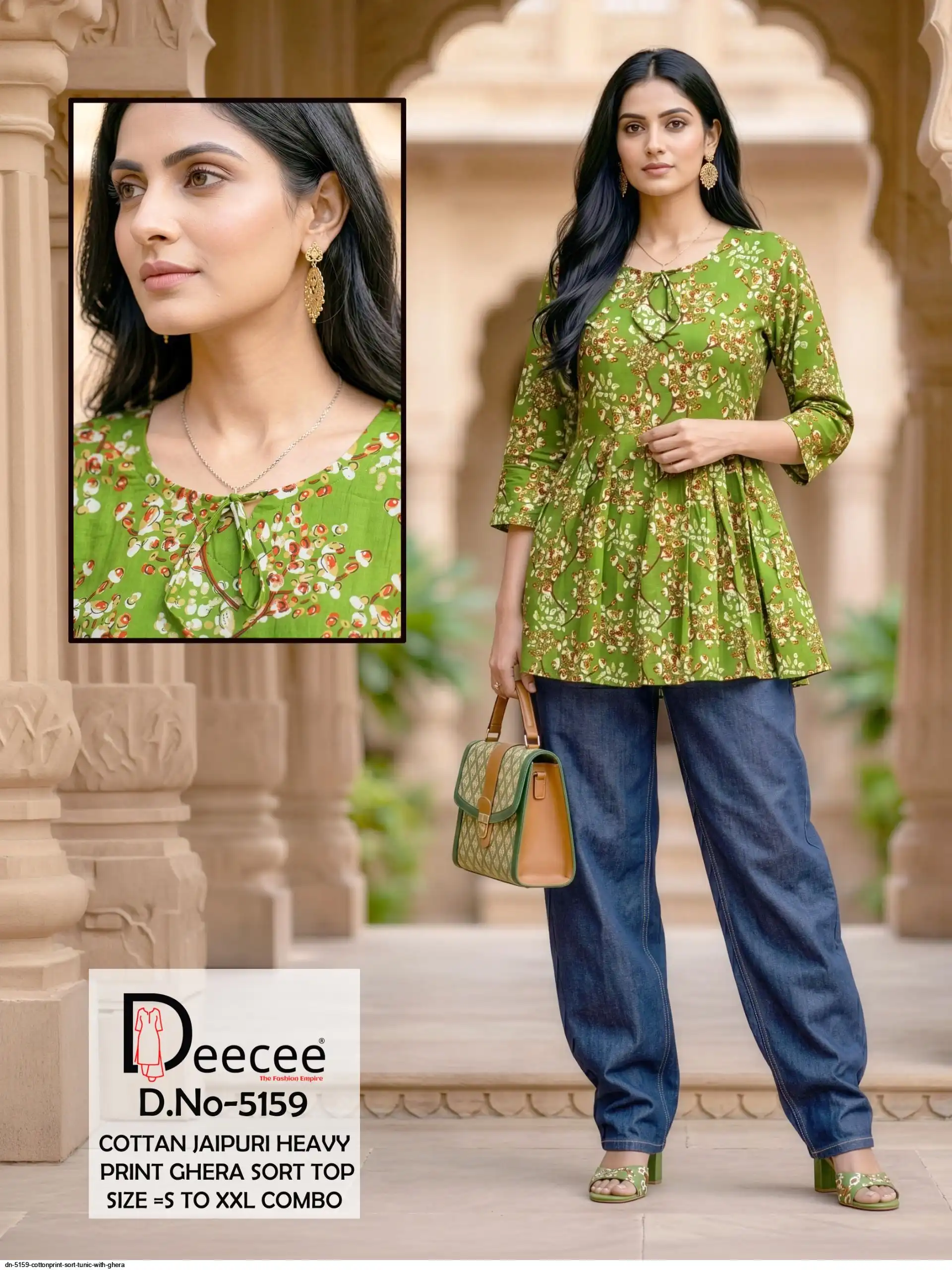 DN 5159 COTTON PRINT SORT TUNIC WITH GHERA C