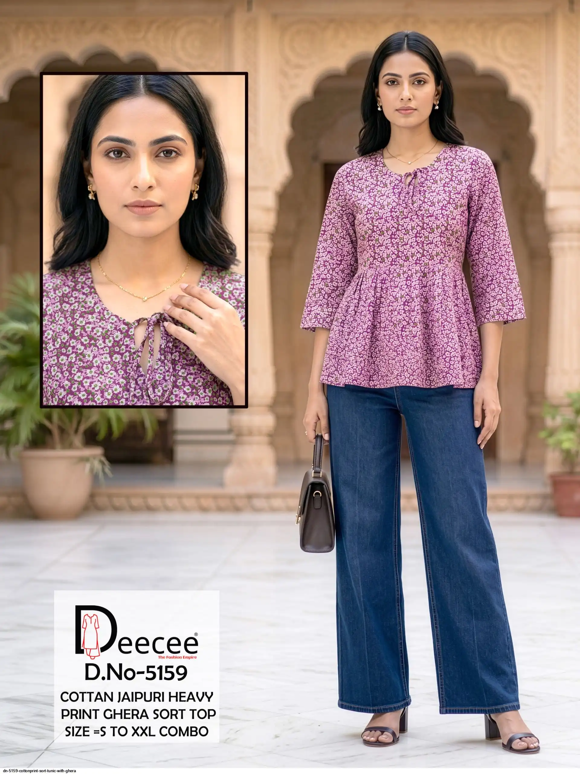 DN 5159 COTTON PRINT SORT TUNIC WITH GHERA E