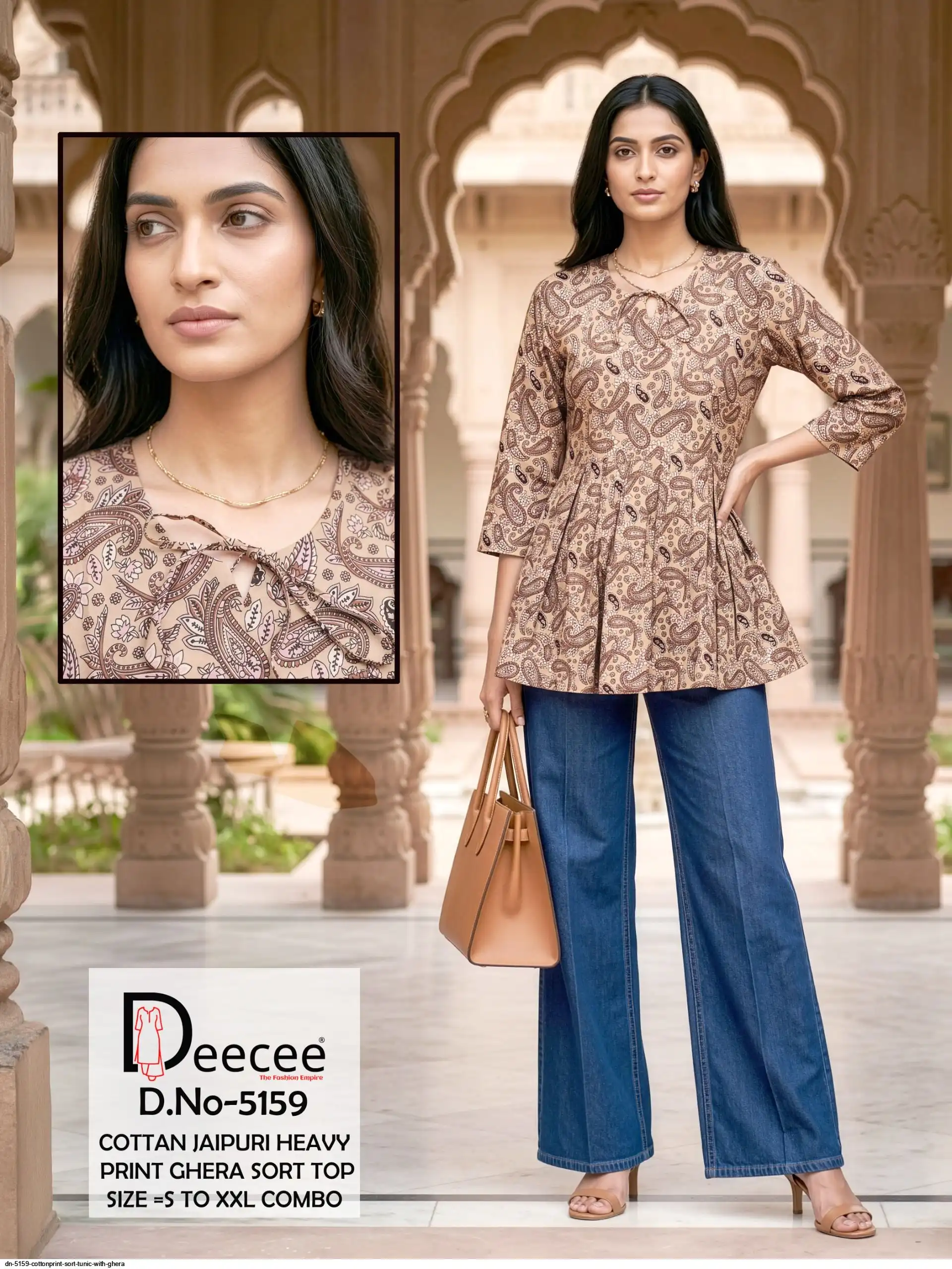 DN 5159 COTTON PRINT SORT TUNIC WITH GHERA D