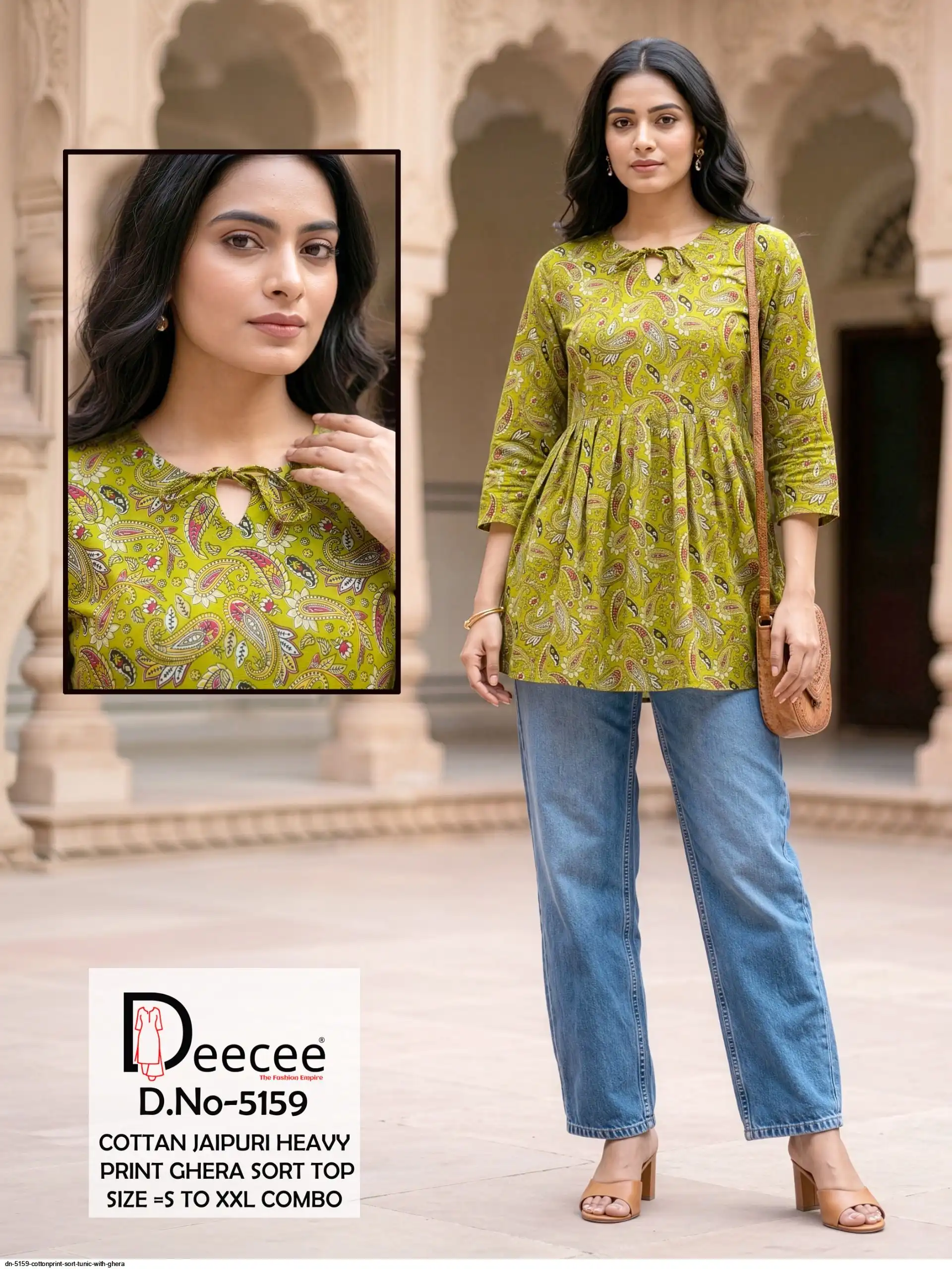 DN 5159 COTTON PRINT SORT TUNIC WITH GHERA F