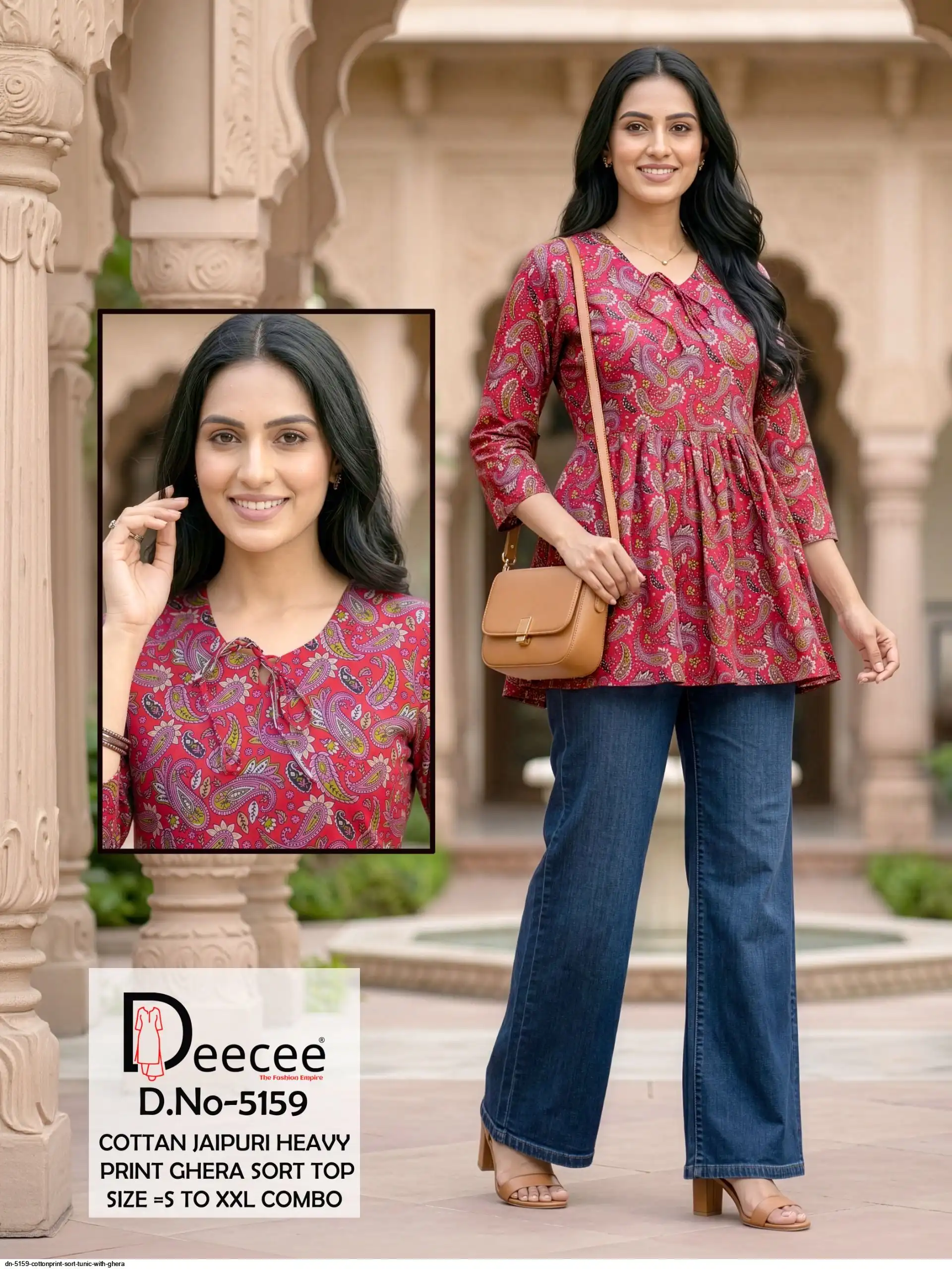 DN 5159 COTTON PRINT SORT TUNIC WITH GHERA G