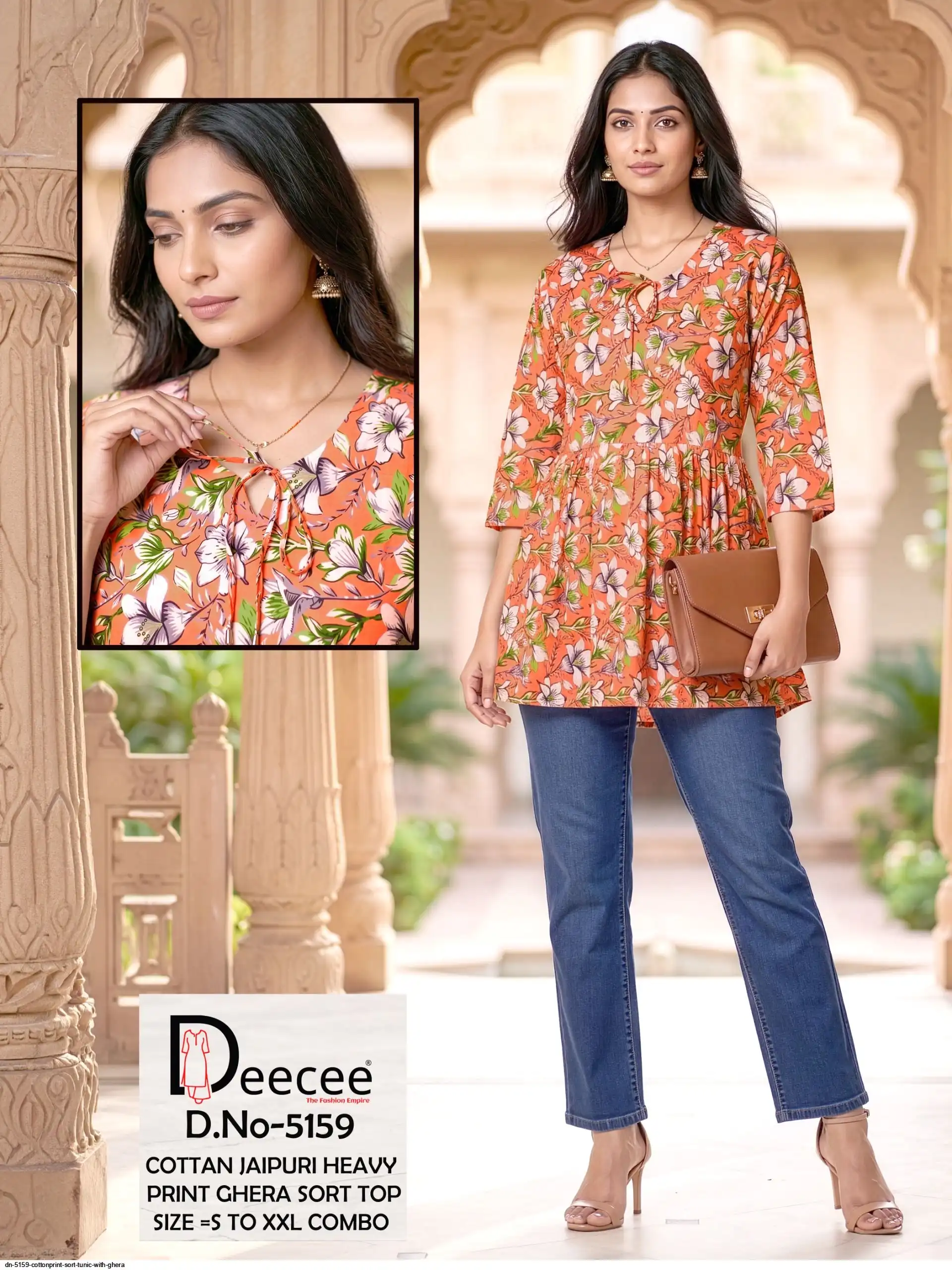 DN 5159 COTTON PRINT SORT TUNIC WITH GHERA I