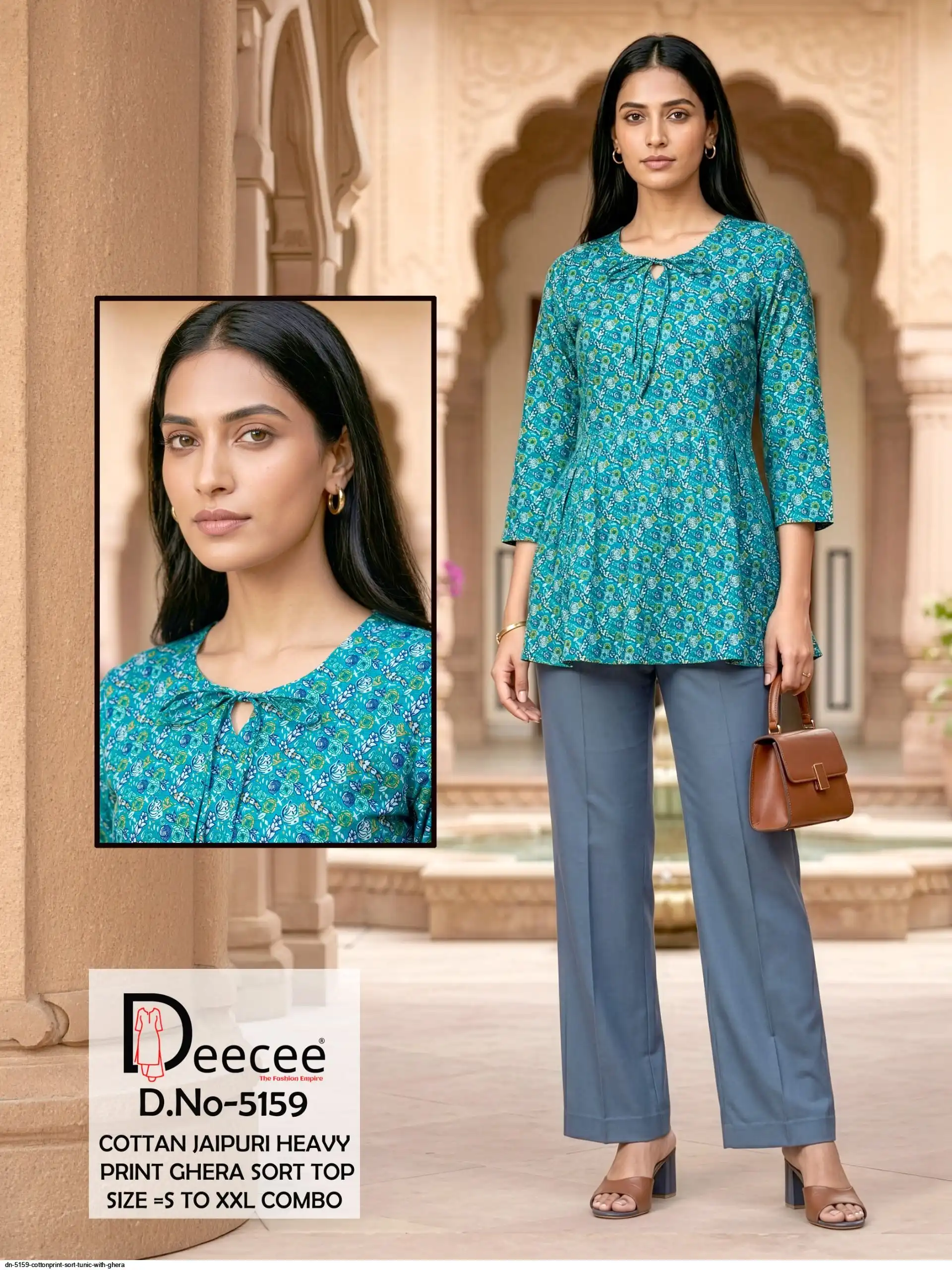DN 5159 COTTON PRINT SORT TUNIC WITH GHERA H