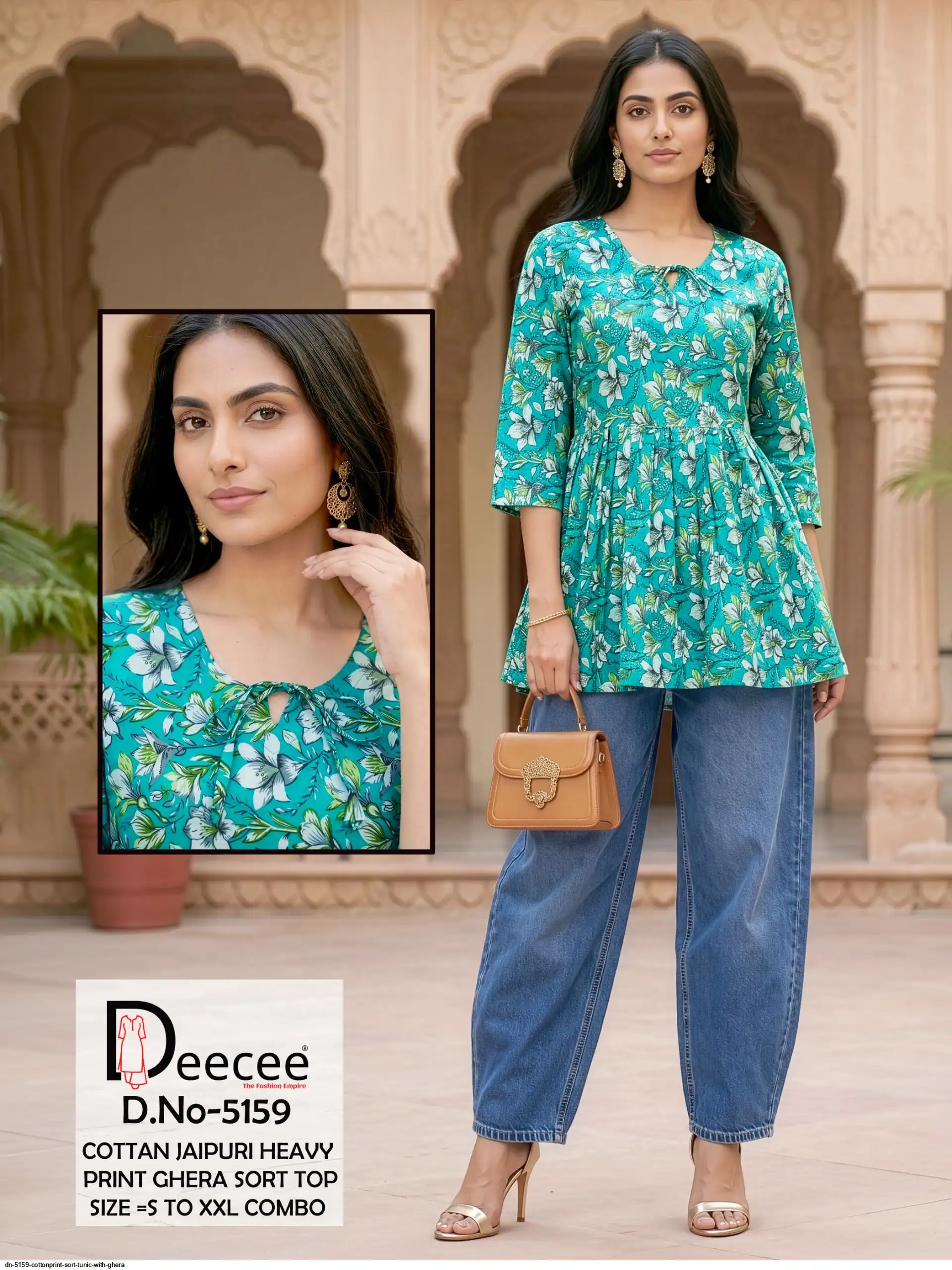 DN 5159 COTTON PRINT SORT TUNIC WITH GHERA K