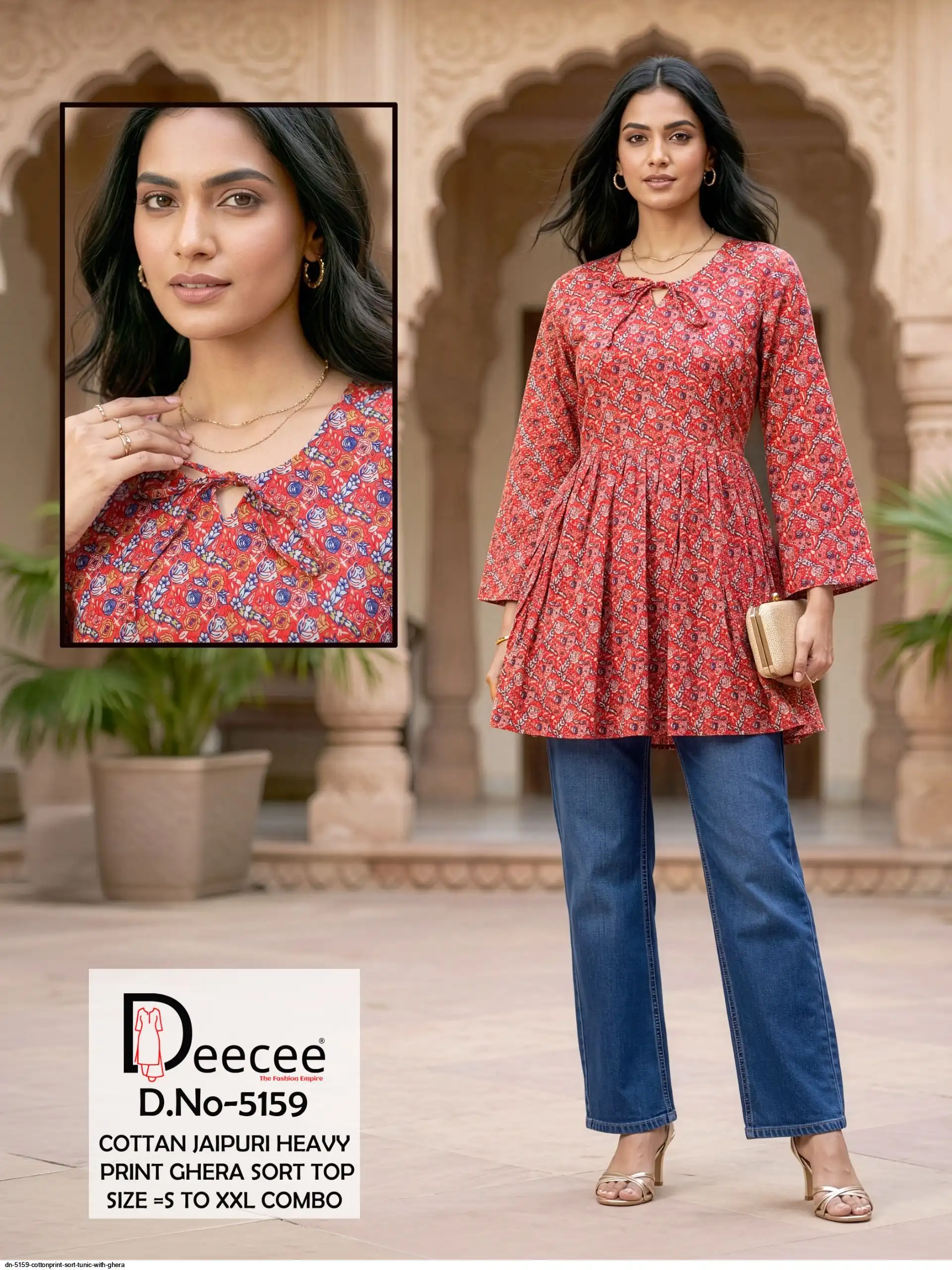 DN 5159 COTTON PRINT SORT TUNIC WITH GHERA J