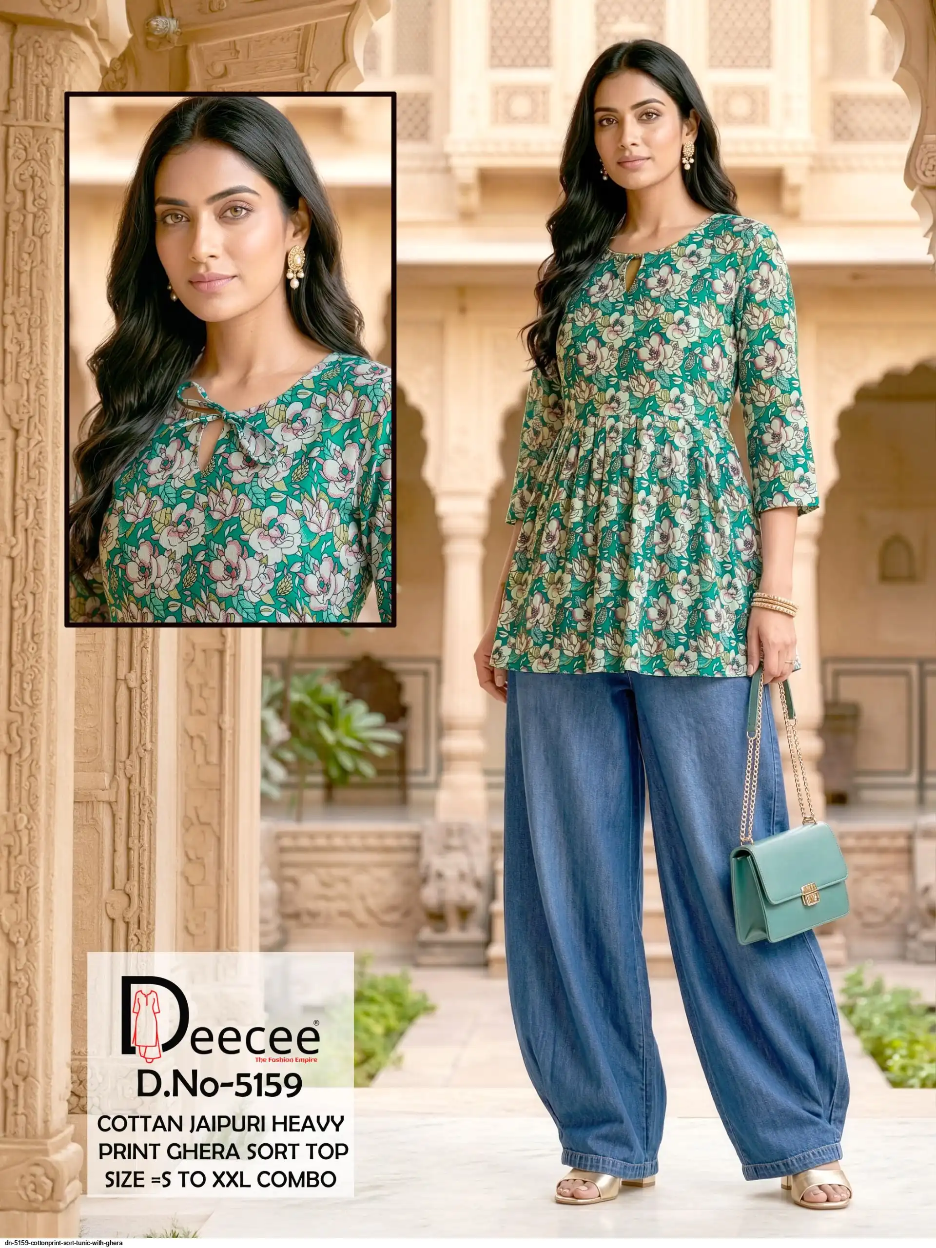 DN 5159 COTTON PRINT SORT TUNIC WITH GHERA M