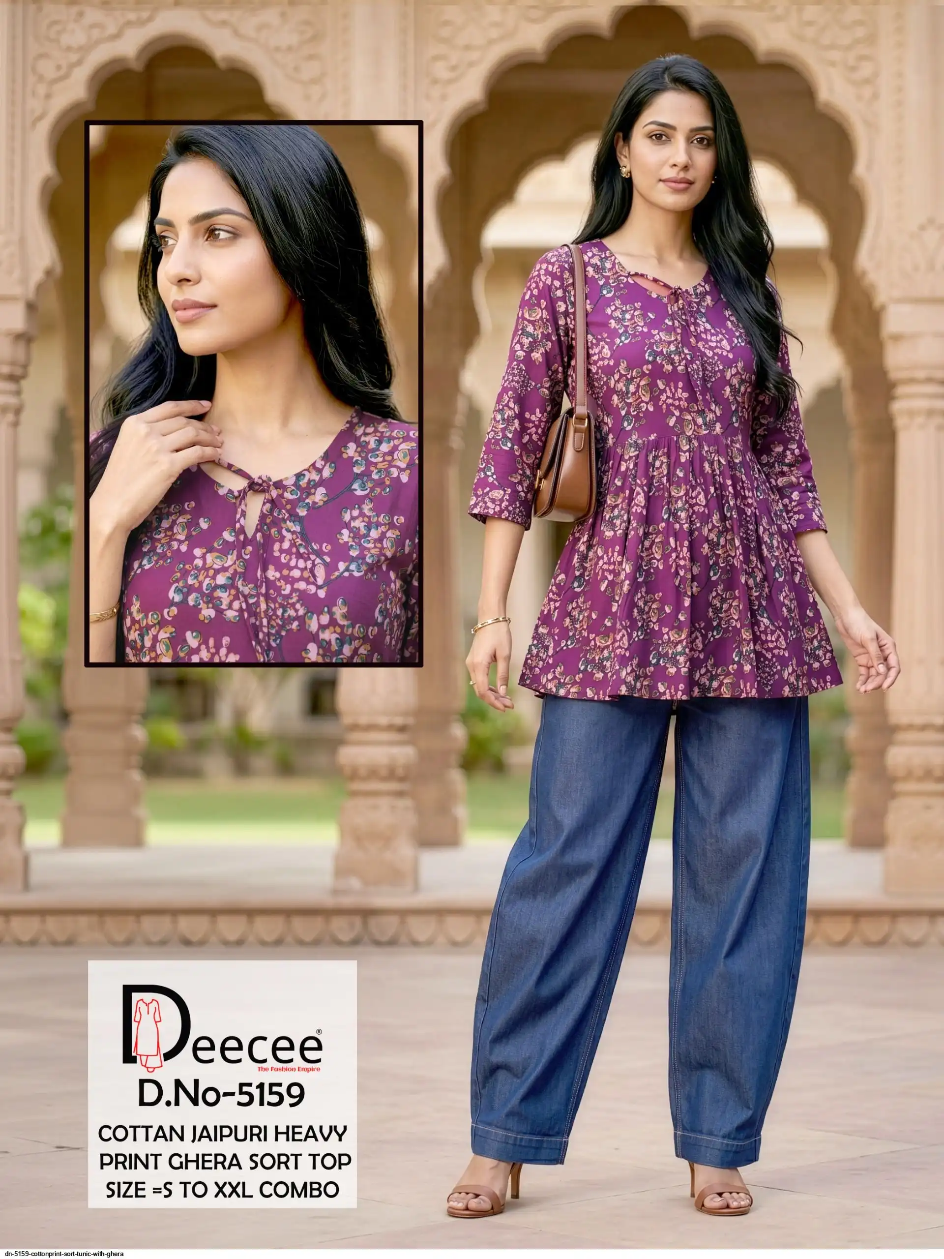 DN 5159 COTTON PRINT SORT TUNIC WITH GHERA L