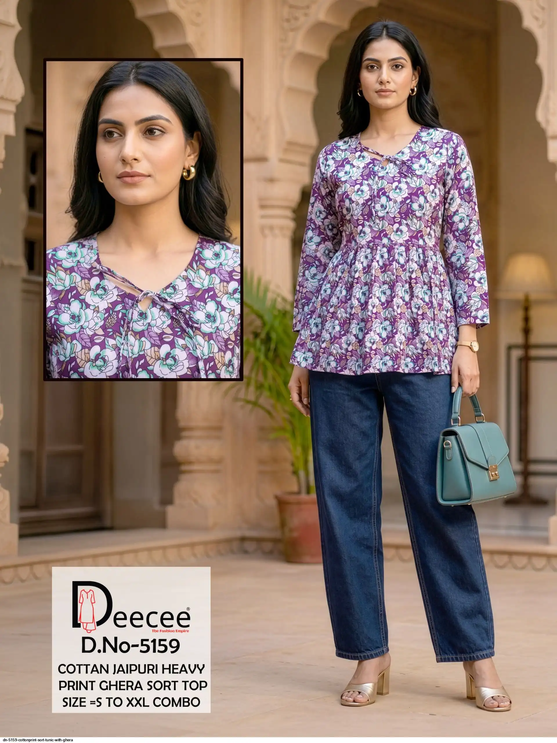 DN 5159 COTTON PRINT SORT TUNIC WITH GHERA O