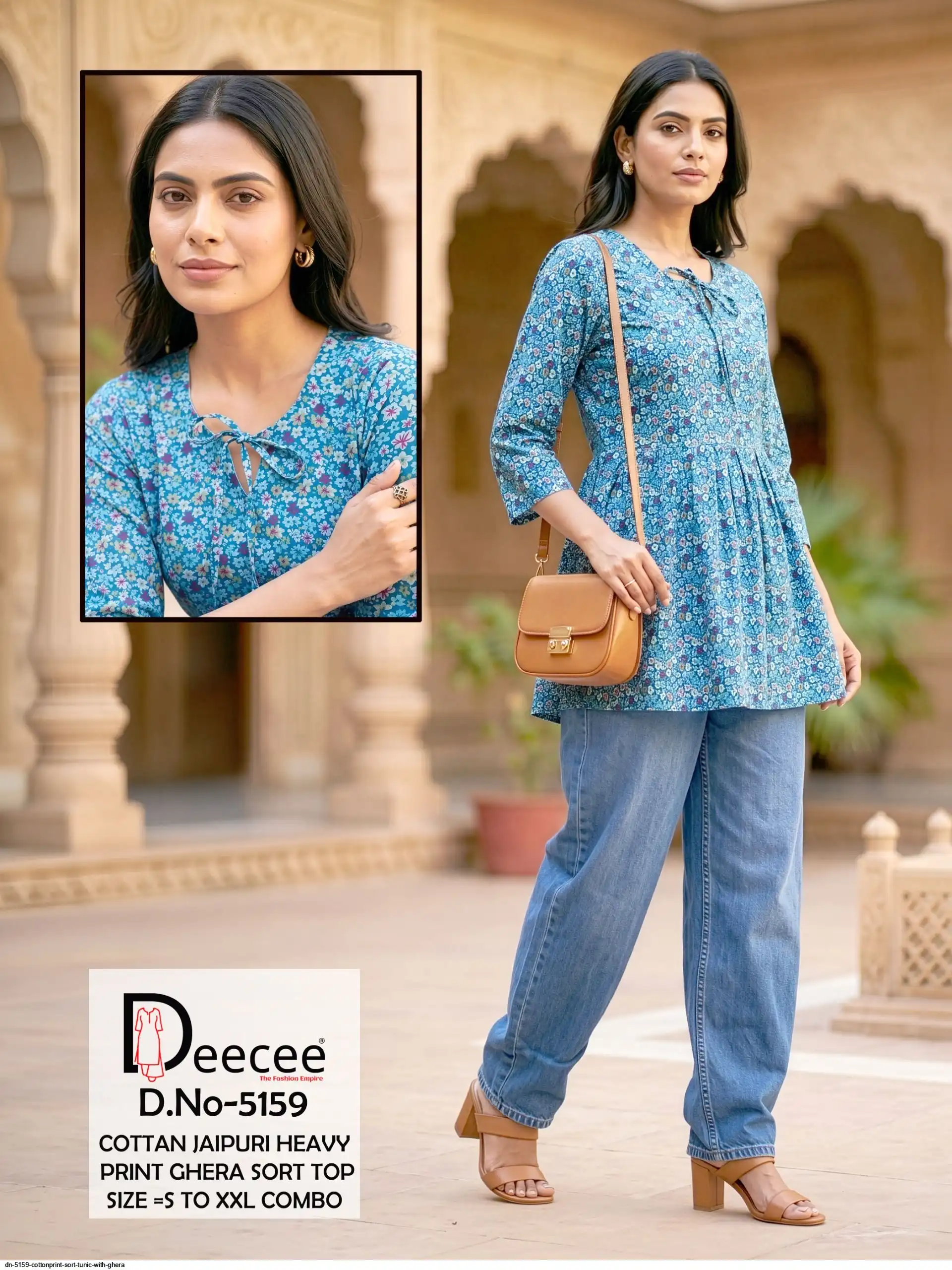 DN 5159 COTTON PRINT SORT TUNIC WITH GHERA N