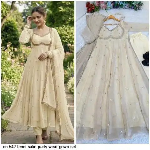 DN 542 FENDI SATIN PARTY WEAR GOWN SET B