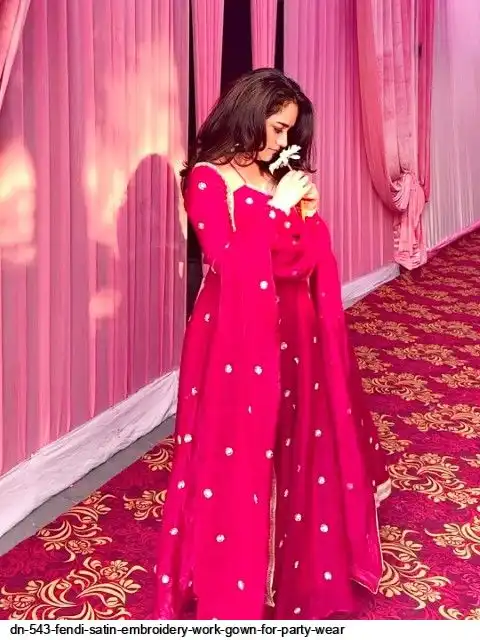 DN-543 Fendi Satin Embroidery Work Gown for Party Wear DN-543 Fendi Satin Embroidery Work Gown for Party Wear