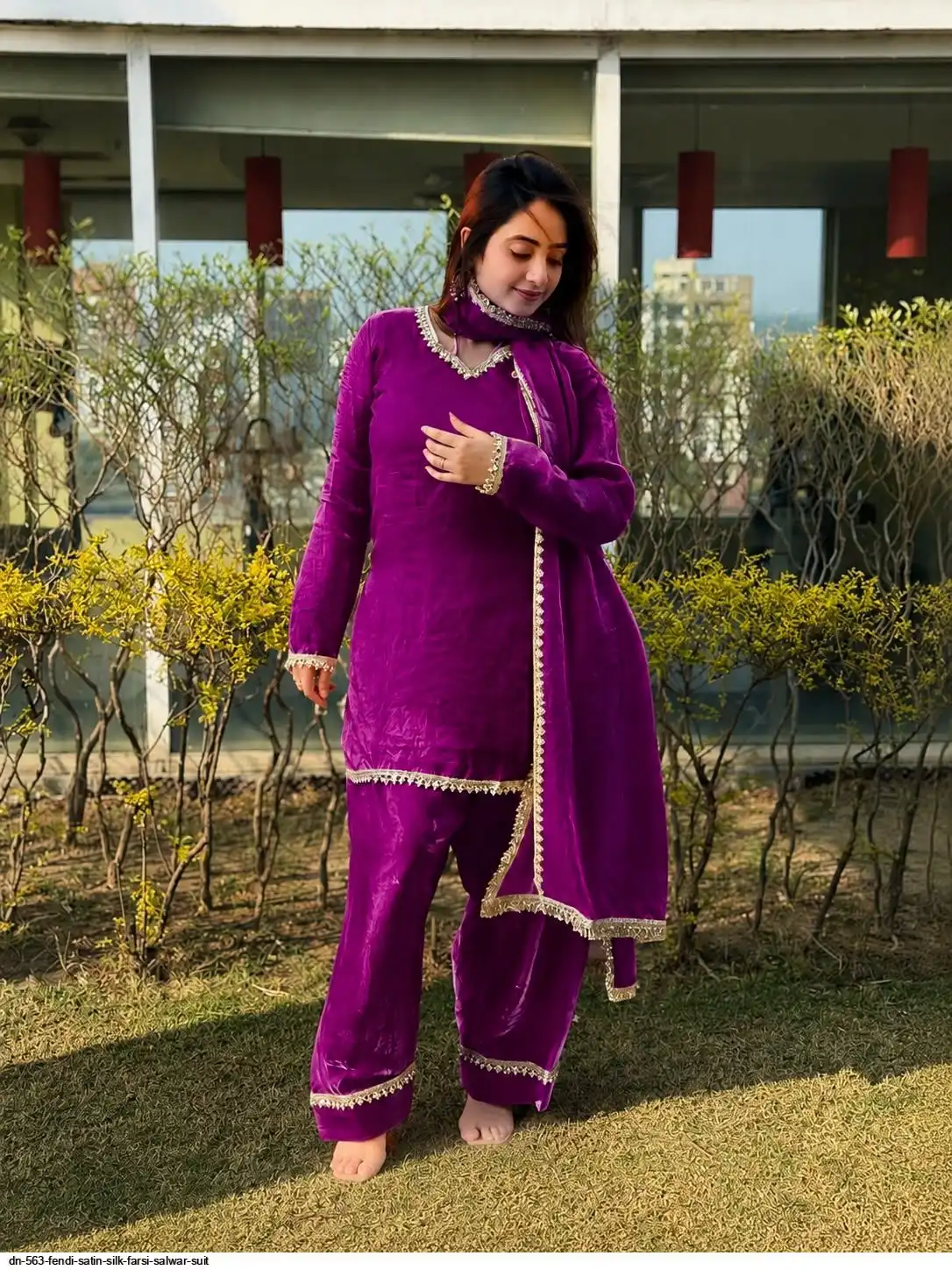 DN 563 FENDI SATIN SILK FARSI SALWAR SUIT 2