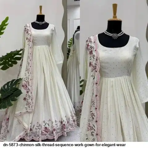 DN 5873 CHINNON SILK THREAD SEQUENCE WORK GOWN FOR ELEGANT WEAR B