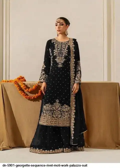 DN 5901 GEORGETTE SEQUENCE RIVET MOTI WORK PALAZZO SUIT G