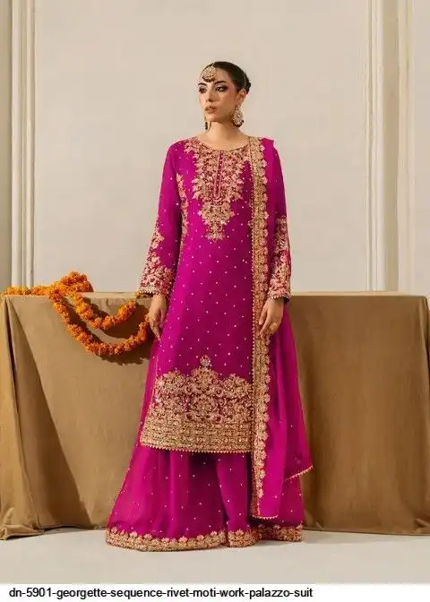 DN 5901 GEORGETTE SEQUENCE RIVET MOTI WORK PALAZZO SUIT A