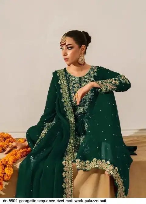 DN 5901 GEORGETTE SEQUENCE RIVET MOTI WORK PALAZZO SUIT B