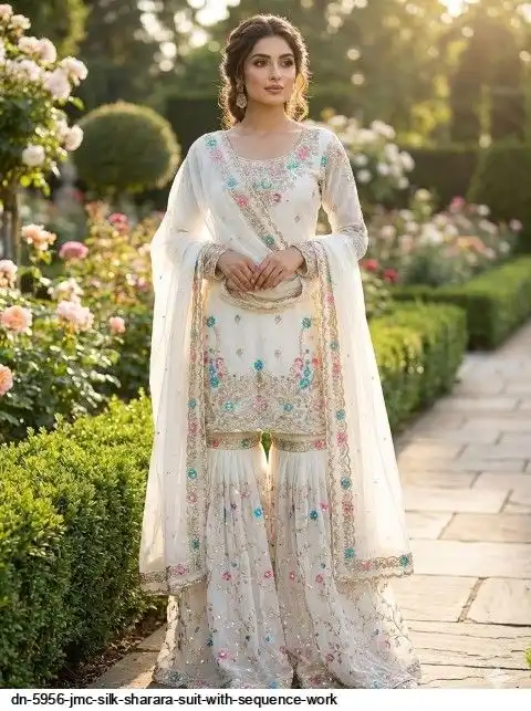 DN 5956 JMC SILK SHARARA SUIT WITH SEQUENCE WORK E