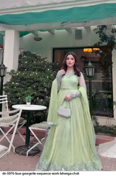 DN 5976 FAUX GEORGETTE SEQUENCE WORK LEHENGA CHOLI A