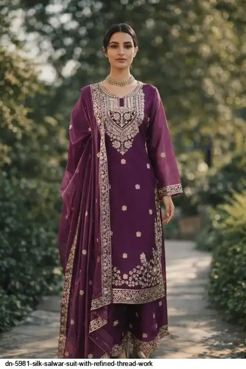 DN 5981 SILK SALWAR SUIT WITH REFINED THREAD WORK A