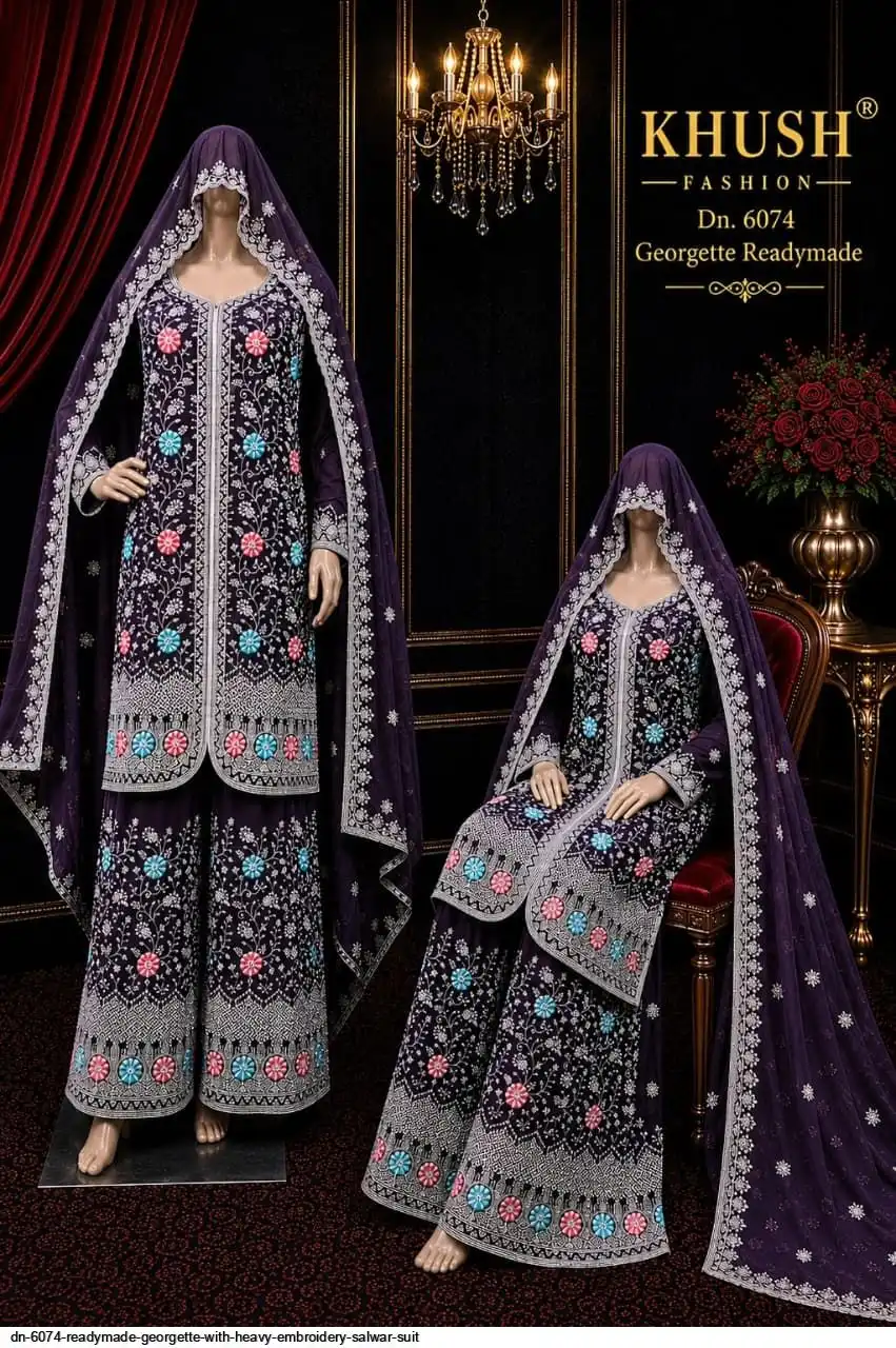 DN 6074 READYMADE GEORGETTE WITH HEAVY EMBROIDERY SALWAR SUIT 2