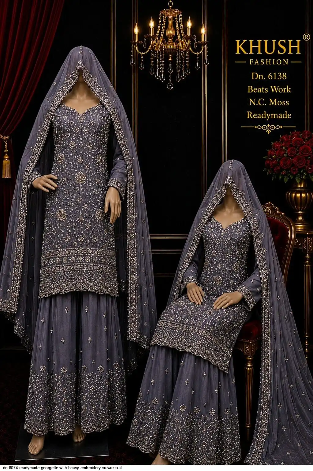 DN 6074 READYMADE GEORGETTE WITH HEAVY EMBROIDERY SALWAR SUIT 5