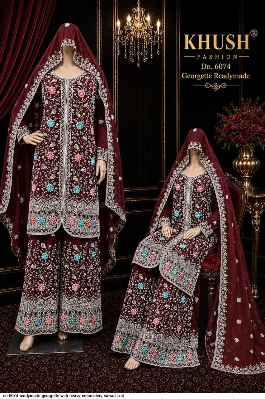 DN 6074 READYMADE GEORGETTE WITH HEAVY EMBROIDERY SALWAR SUIT 4