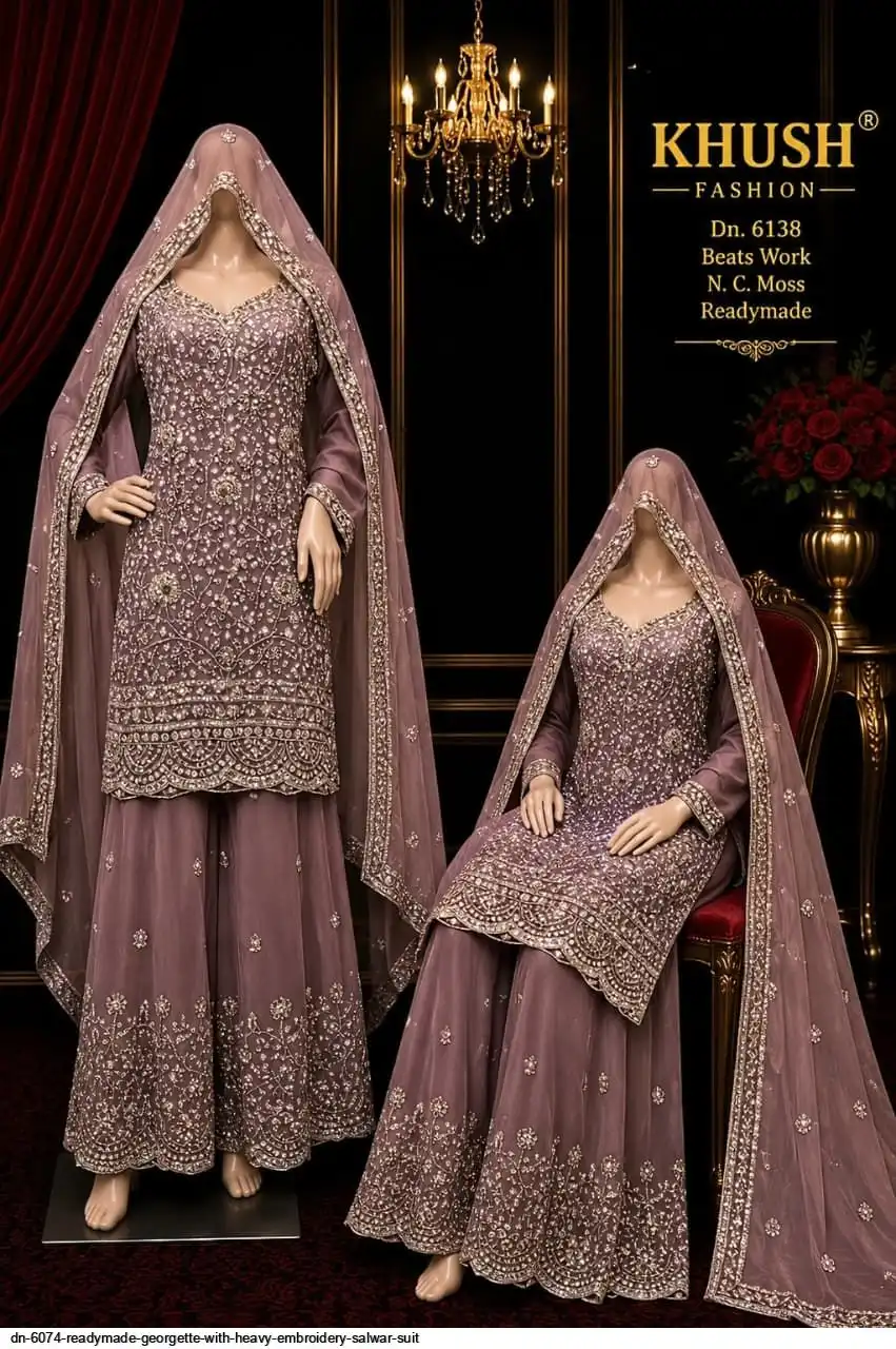 DN 6074 READYMADE GEORGETTE WITH HEAVY EMBROIDERY SALWAR SUIT 7