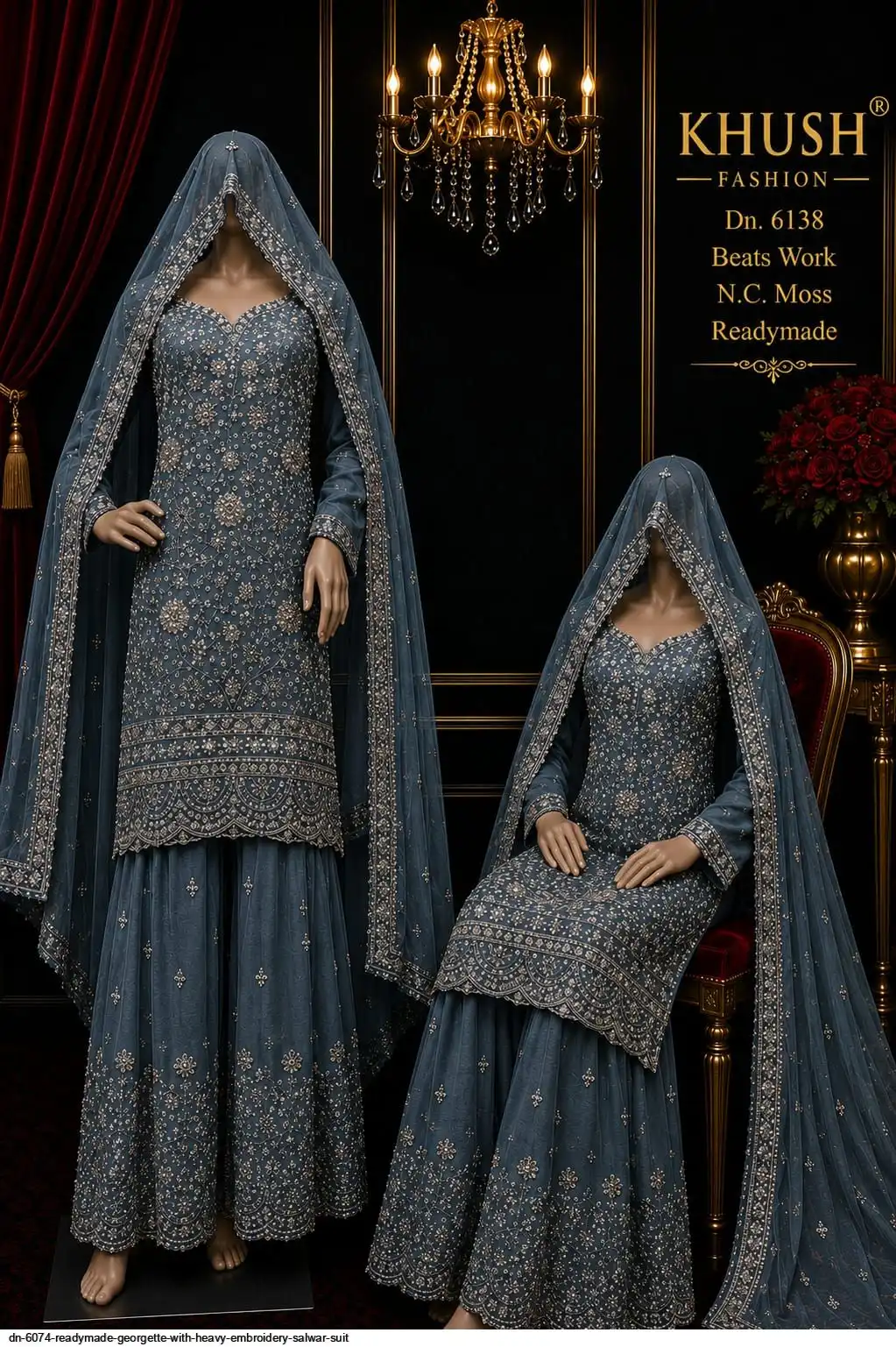 DN 6074 READYMADE GEORGETTE WITH HEAVY EMBROIDERY SALWAR SUIT 6