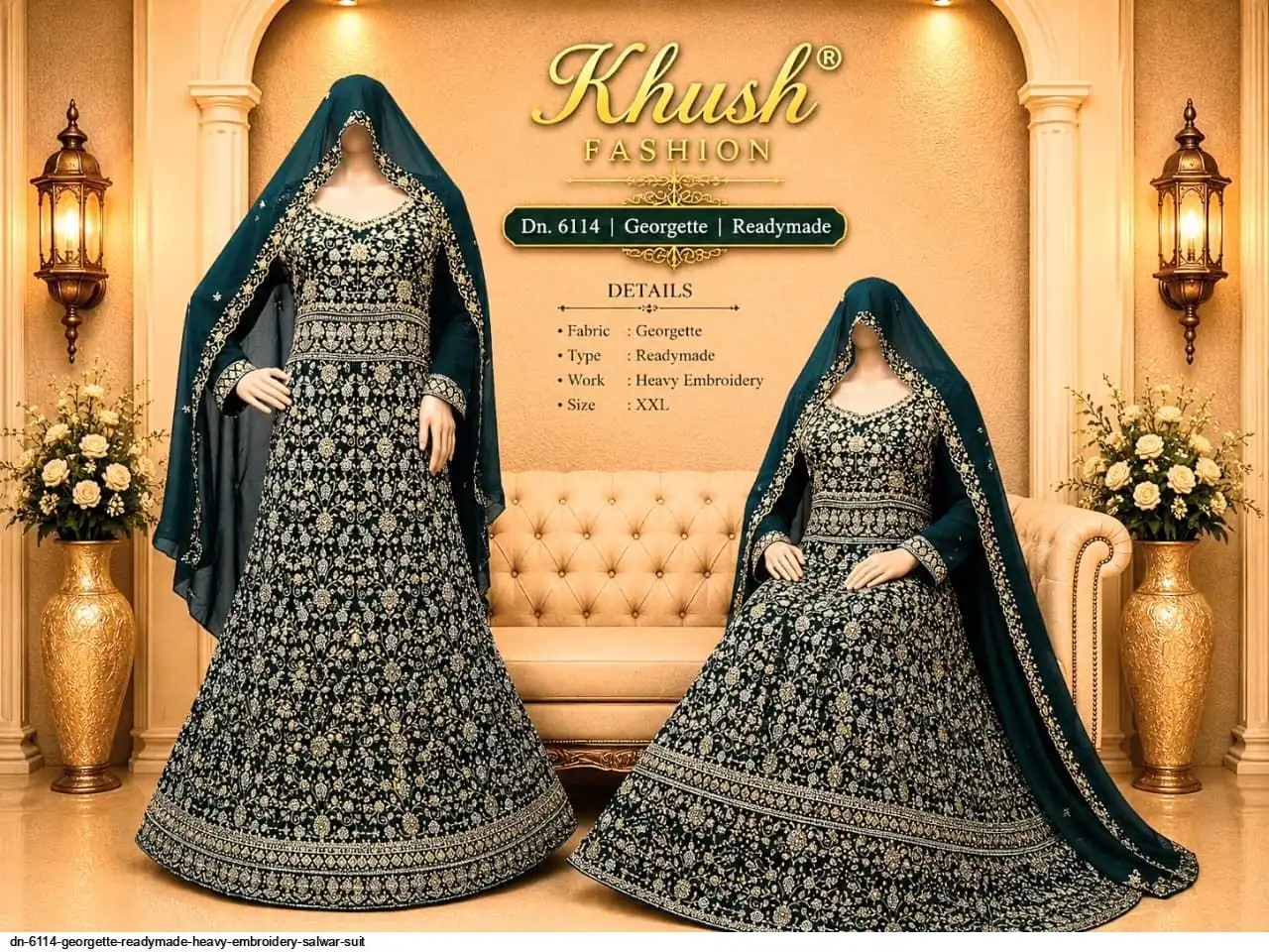 DN 6114 GEORGETTE READYMADE HEAVY EMBROIDERY GOWN 2