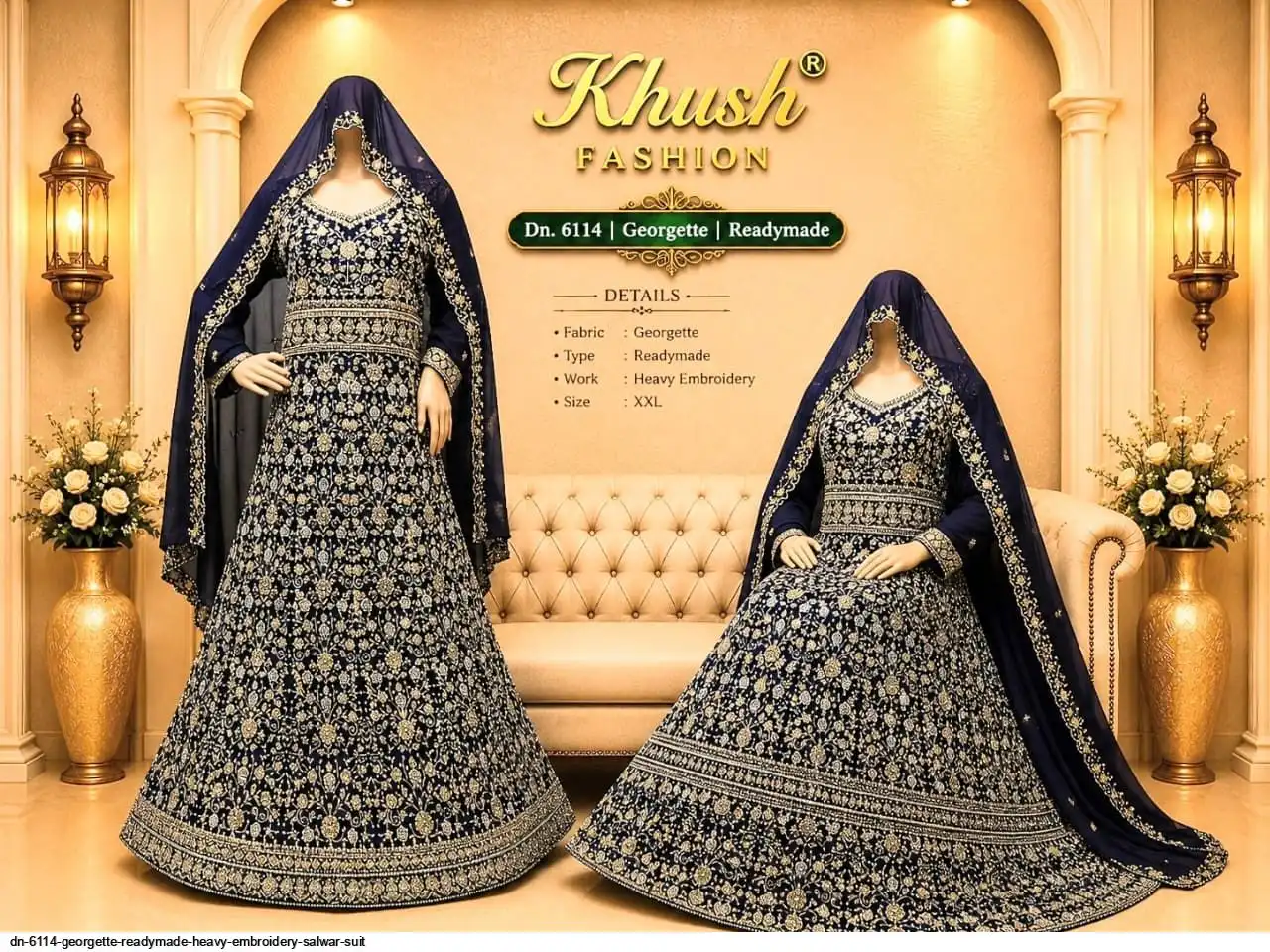 DN 6114 GEORGETTE READYMADE HEAVY EMBROIDERY GOWN 4