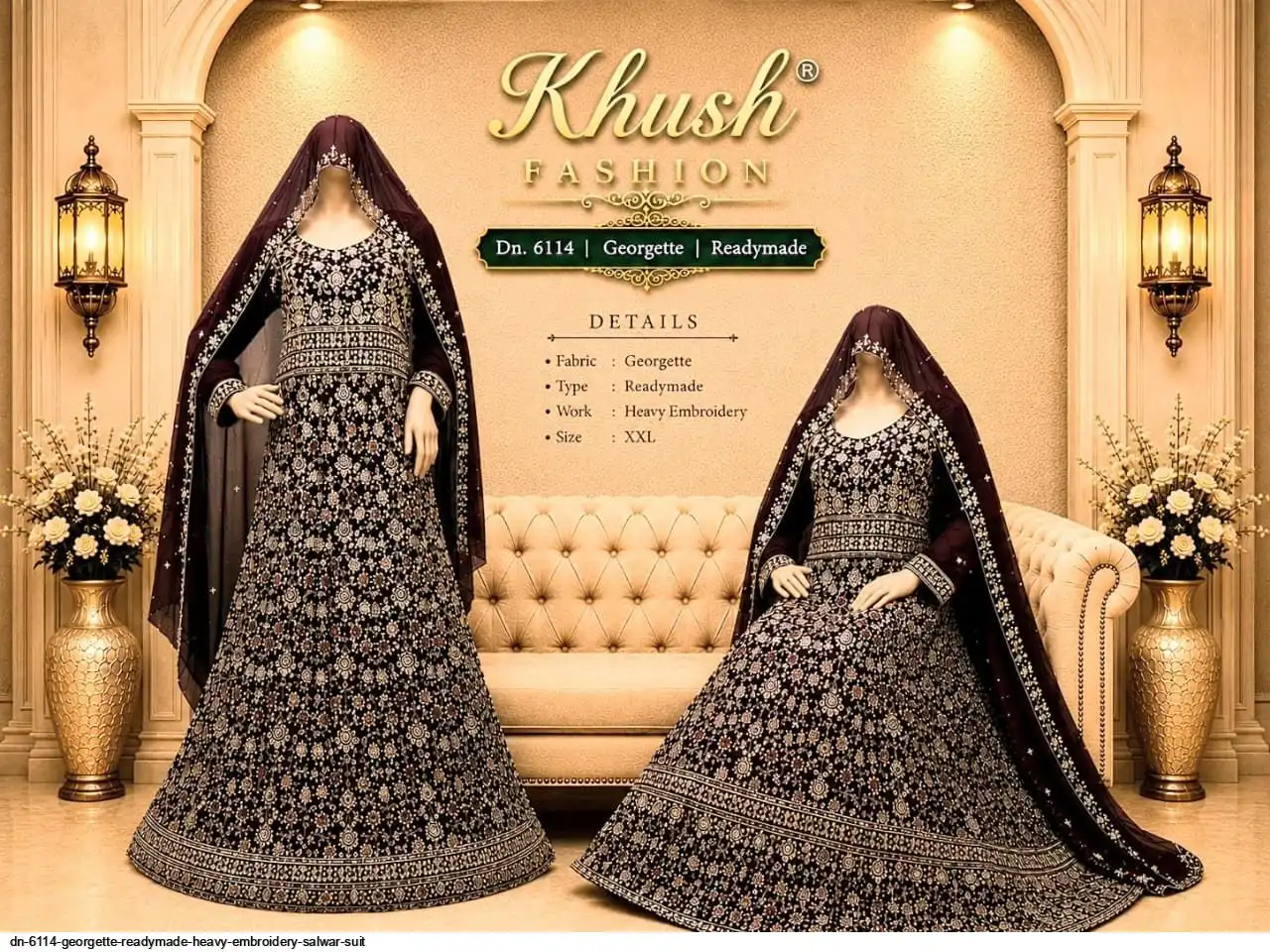 DN 6114 GEORGETTE READYMADE HEAVY EMBROIDERY GOWN 3
