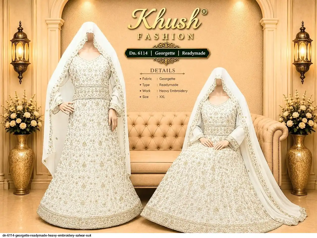 DN 6114 GEORGETTE READYMADE HEAVY EMBROIDERY GOWN 5