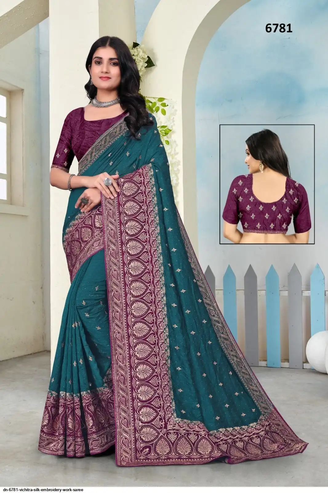 DN 6781 Vichitra Silk Embroidery Work SAREE