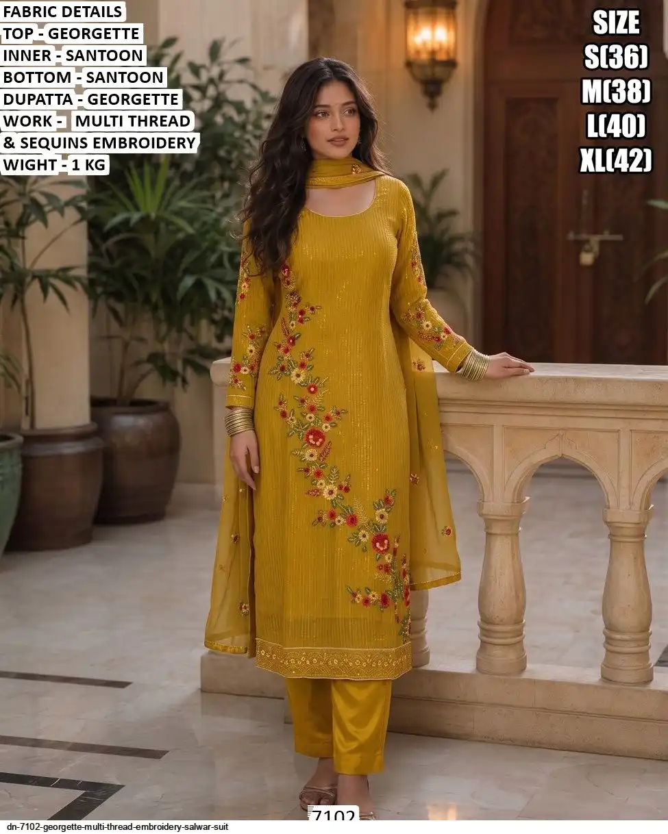 DN 7102 GEORGETTE MULTI THREAD EMBROIDERY SALWAR SUIT A