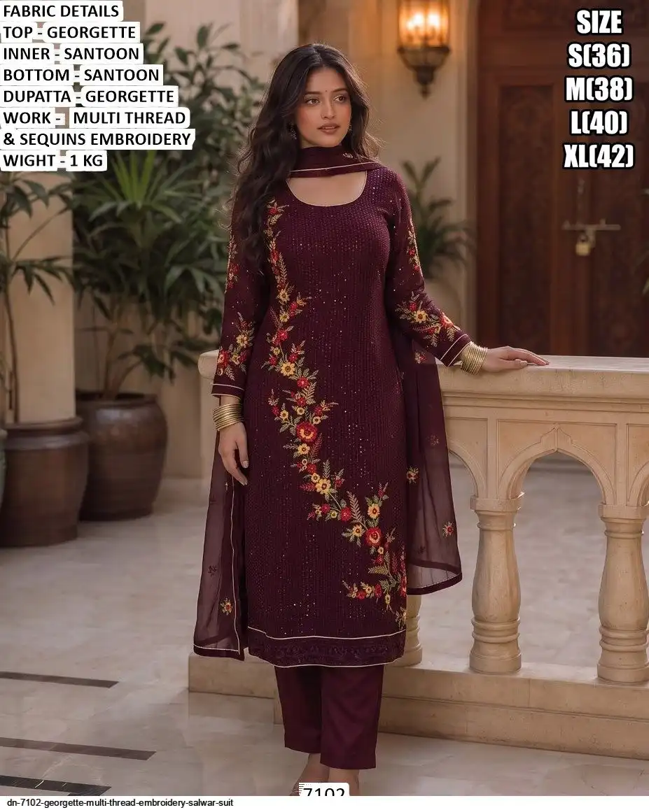 DN 7102 GEORGETTE MULTI THREAD EMBROIDERY SALWAR SUIT D