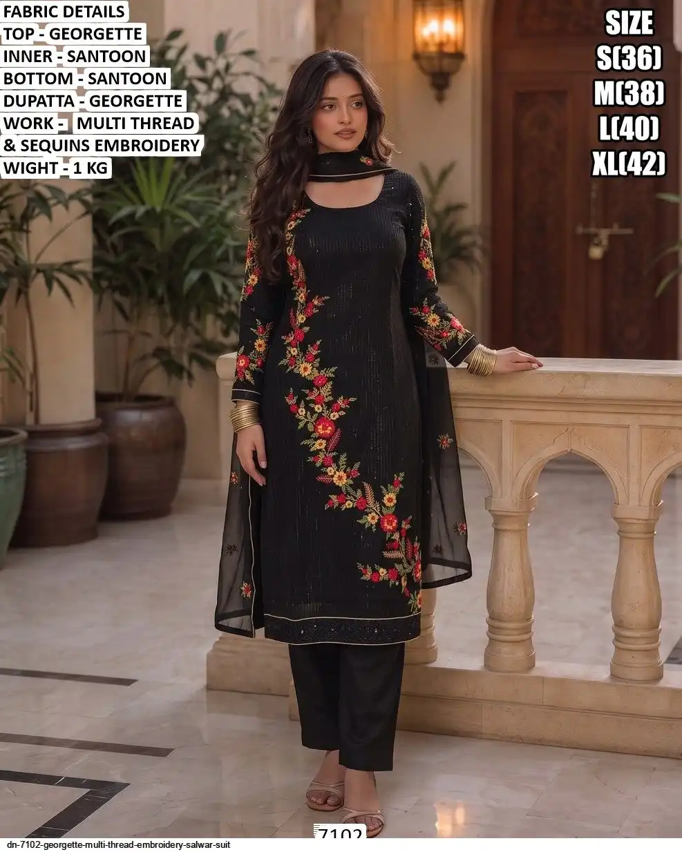DN 7102 GEORGETTE MULTI THREAD EMBROIDERY SALWAR SUIT B