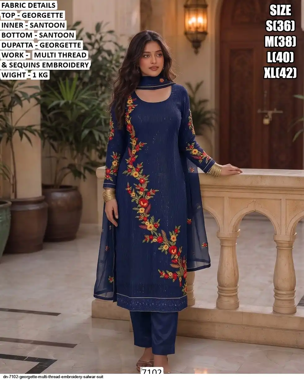 DN 7102 GEORGETTE MULTI THREAD EMBROIDERY SALWAR SUIT C