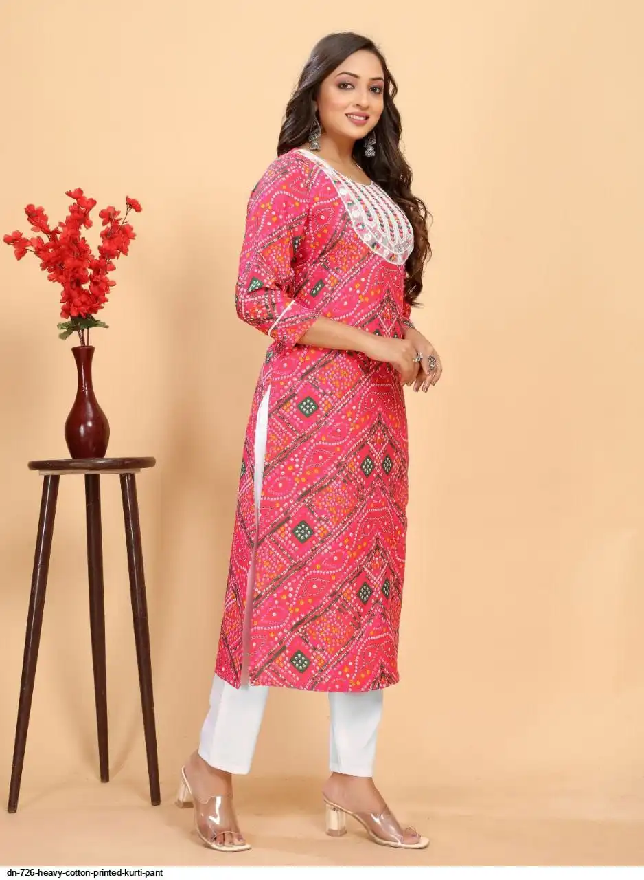 DN 726 HEAVY COTTON PRINTED KURTI PANT