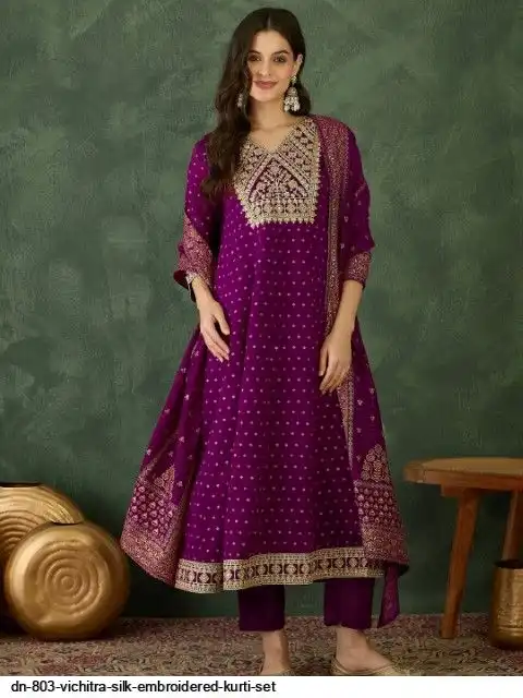 DN 803 VICHITRA SILK EMBROIDERED KURTI SET B