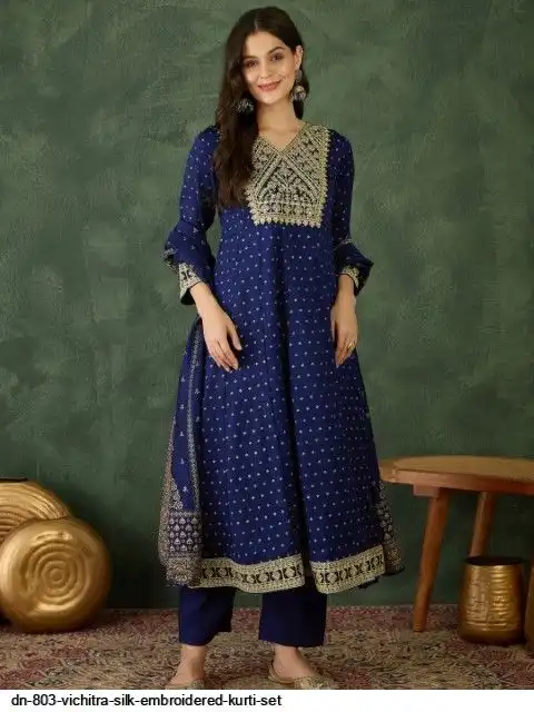 DN 803 VICHITRA SILK EMBROIDERED KURTI SET A