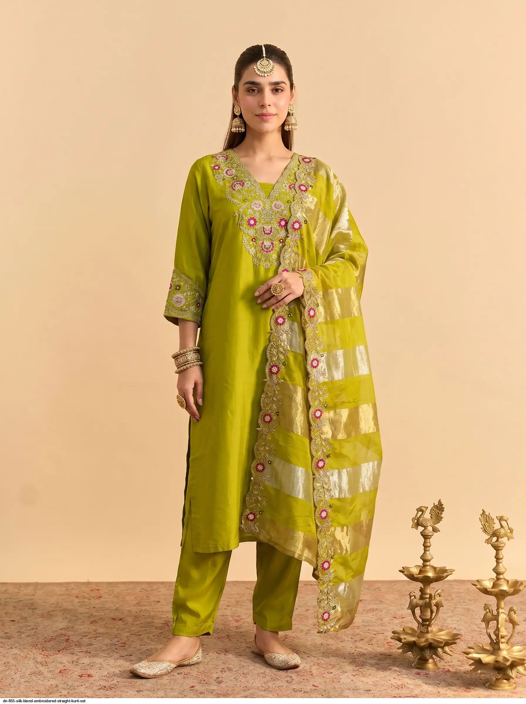 DN 855 SILK BLEND EMBROIDERED STRAIGHT KURTI SET B