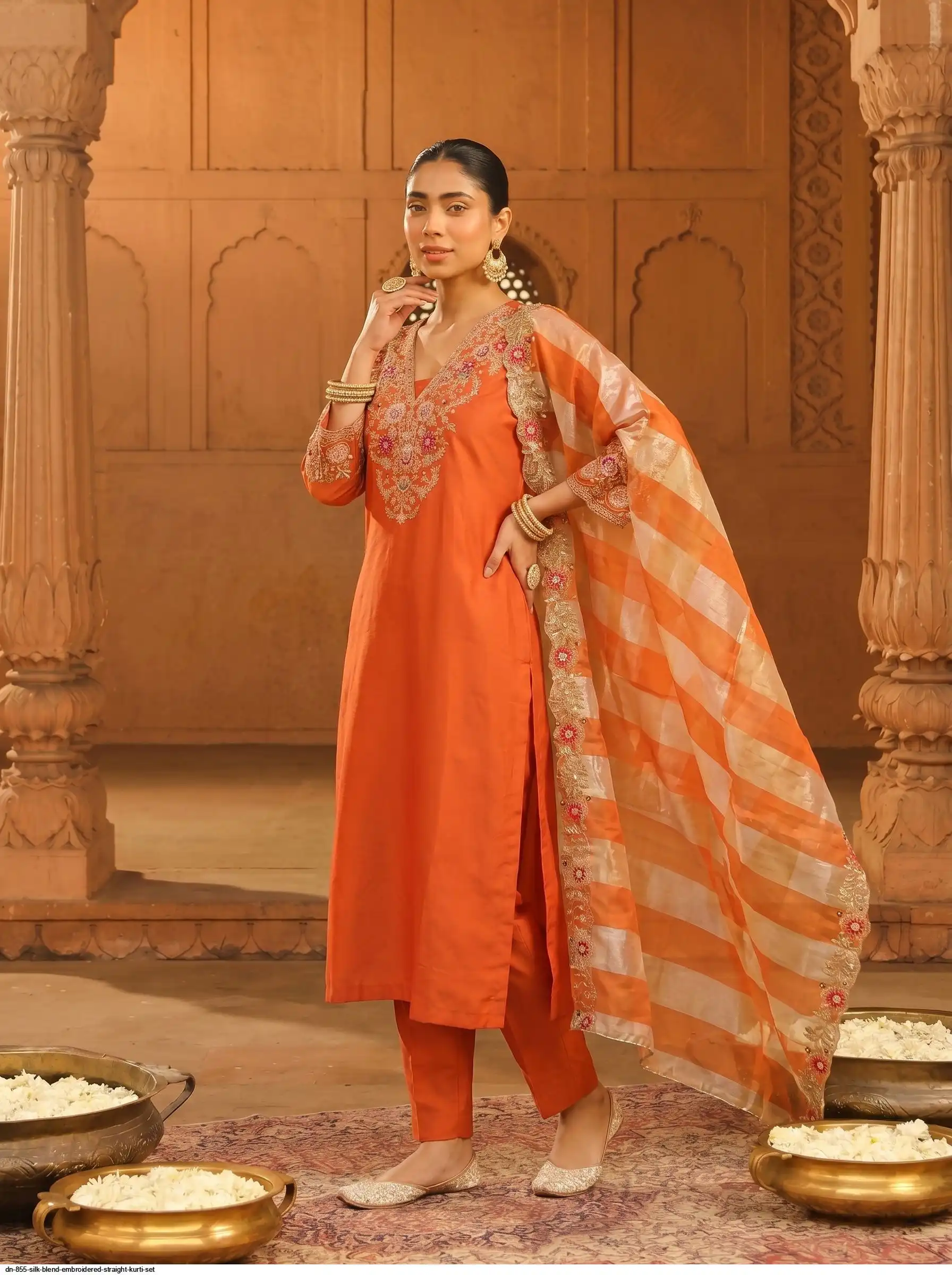 DN 855 SILK BLEND EMBROIDERED STRAIGHT KURTI SET A
