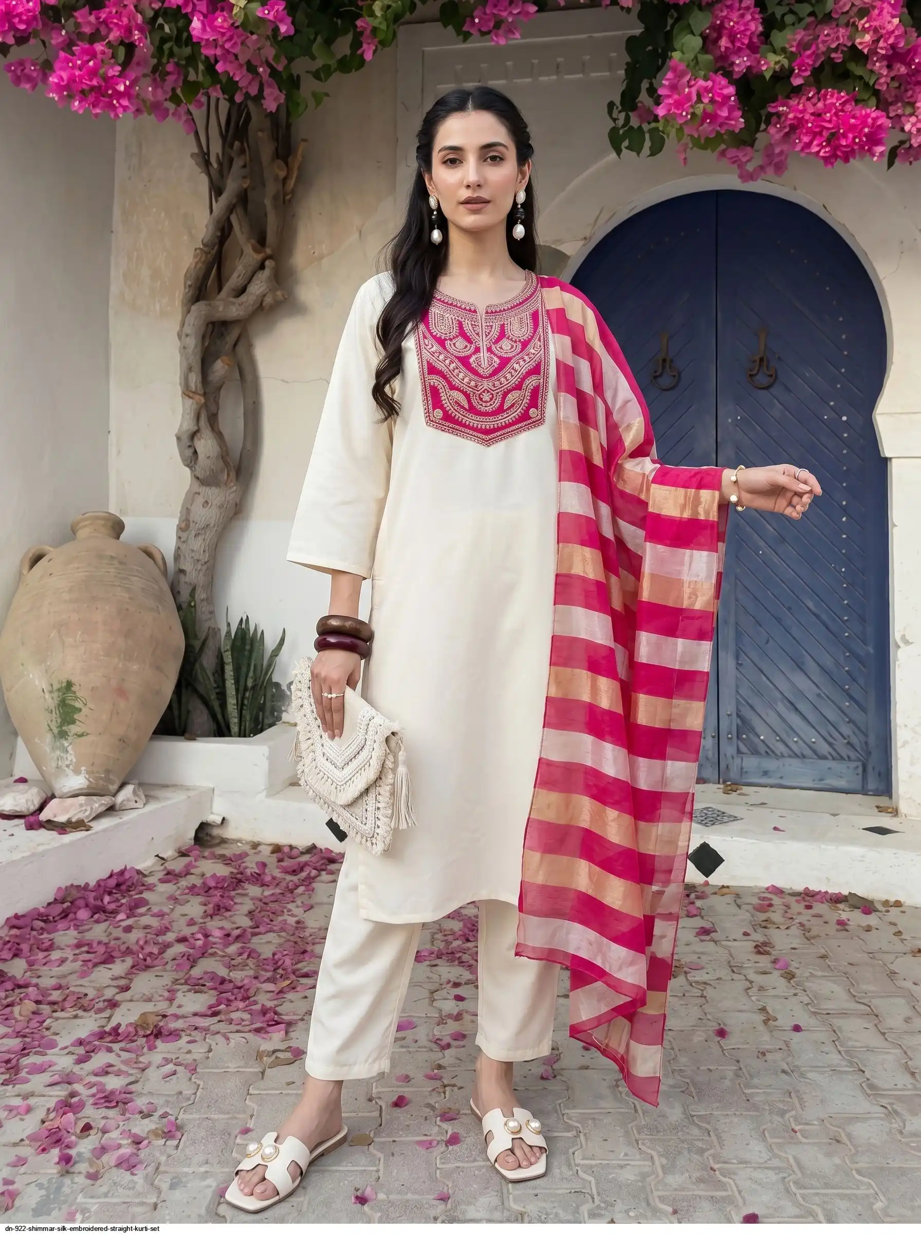 DN 922 SHIMMAR SILK EMBROIDERED STRAIGHT KURTI SET B
