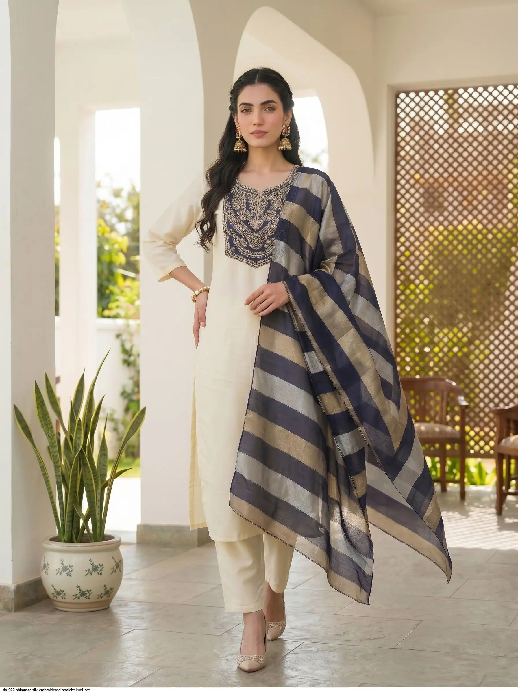 DN 922 SHIMMAR SILK EMBROIDERED STRAIGHT KURTI SET A