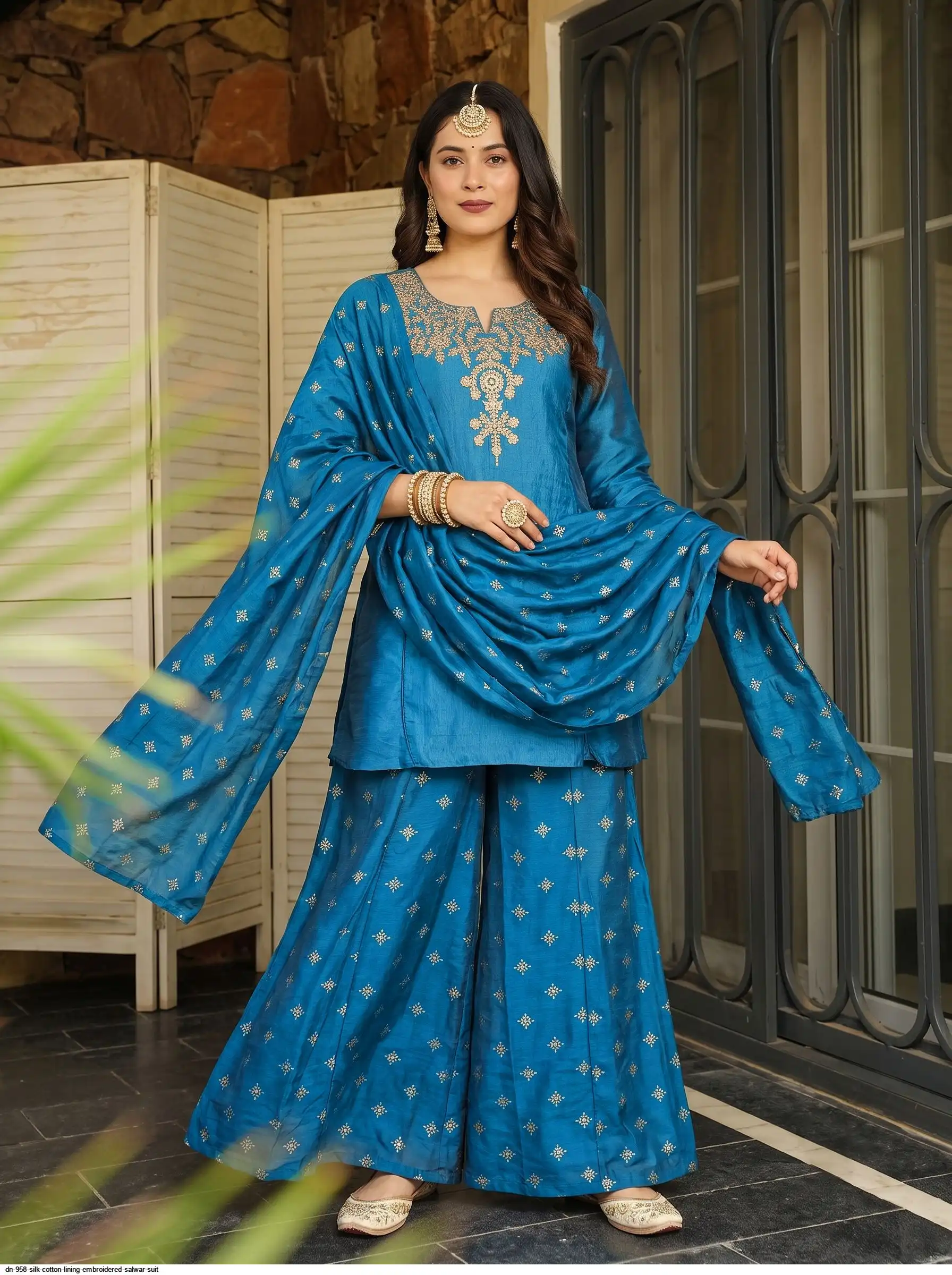 DN 958 SILK COTTON LINING EMBROIDERED SALWAR SUIT A