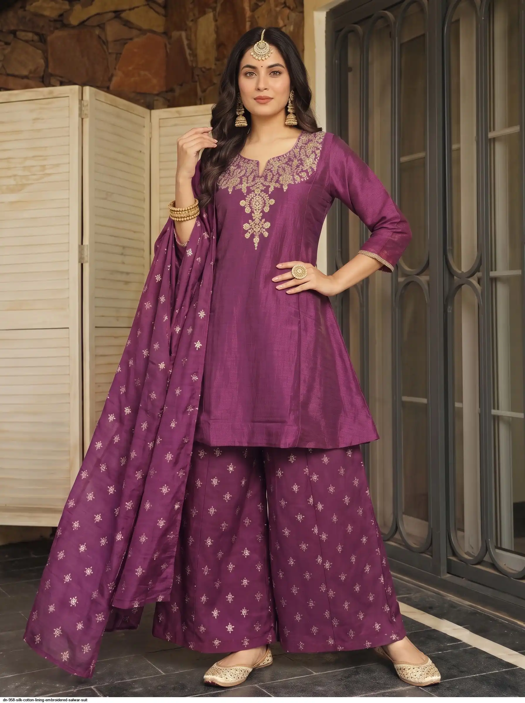 DN 958 SILK COTTON LINING EMBROIDERED SALWAR SUIT C