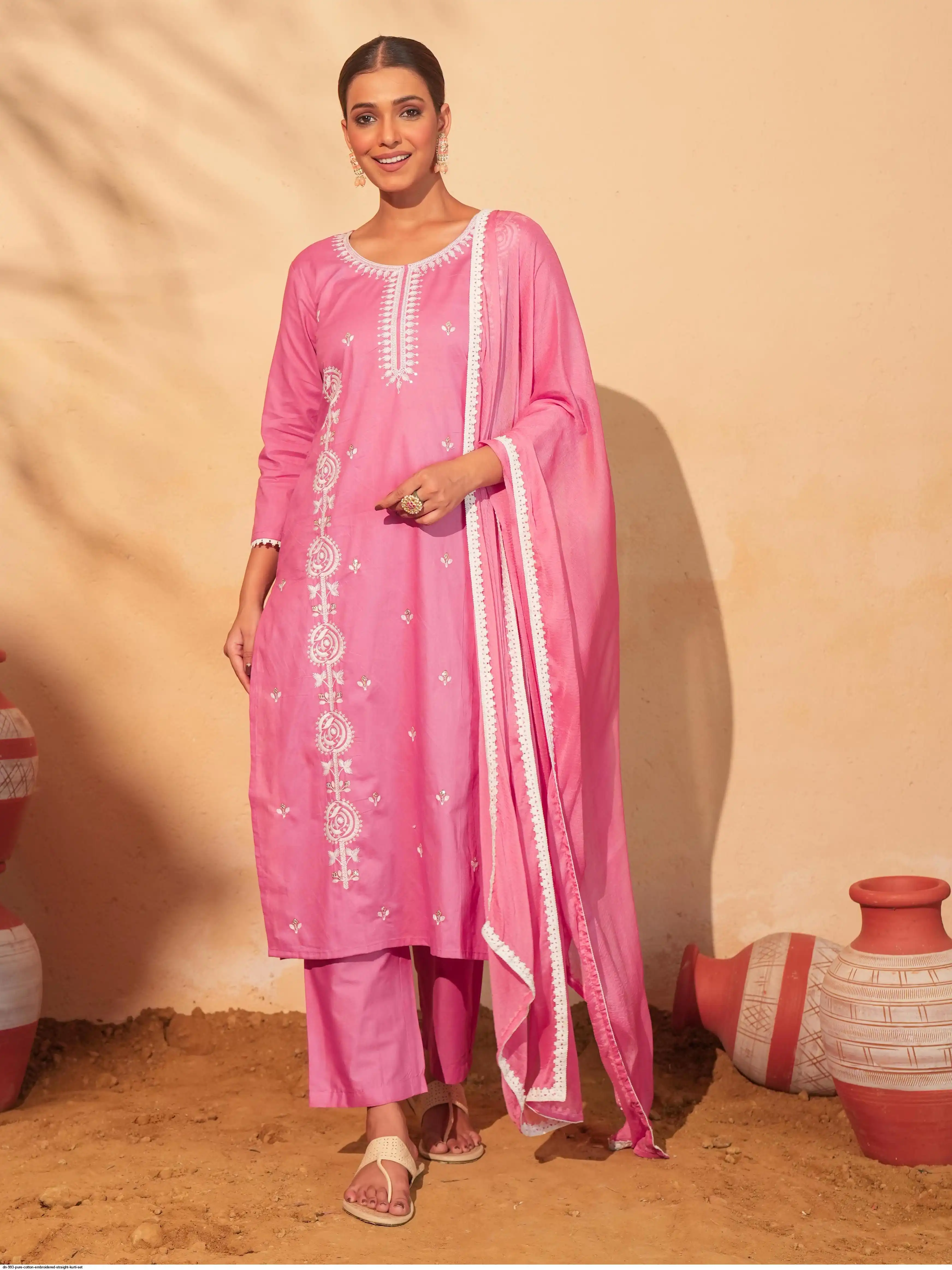 DN 993 PURE COTTON EMBROIDERED STRAIGHT KURTI SET B